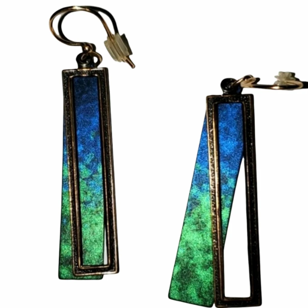 Blue Green & Gold Tie Dye Pierced Earrings 1.5